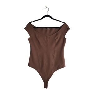 Abercrombie & Fitch Brown Off Shoulder Bodysuit Corset Style Thong Snap L